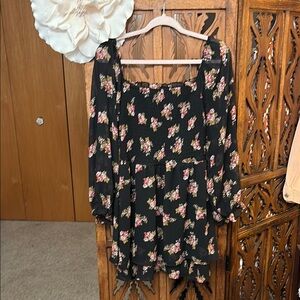 Lily Rose Black Floral Square Neck Tunic